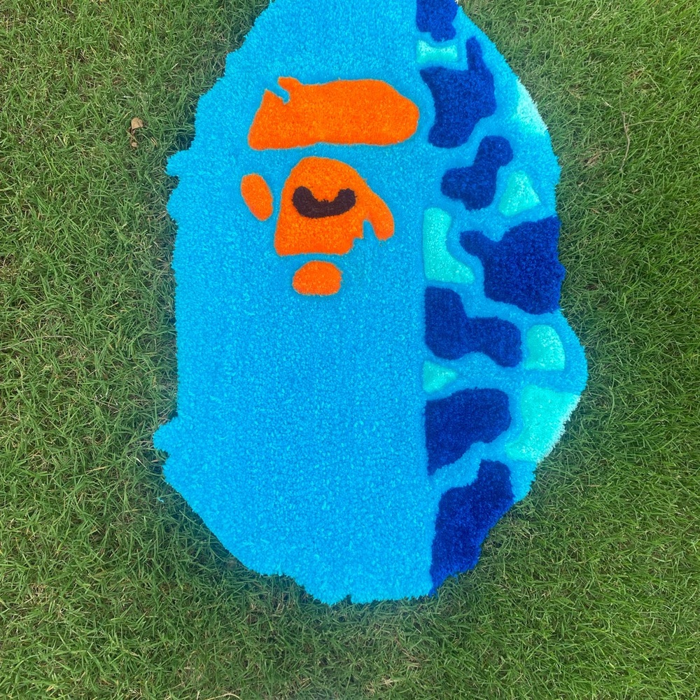 Bape Blue and Orange Artistic Rug